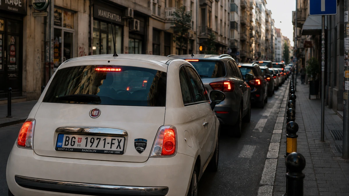 Mali automobil rent a car Beograd parkiran na gradskoj ulici